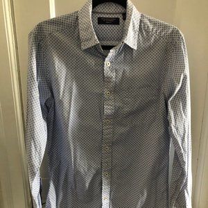 Micro-print, button-up, dress shirt.